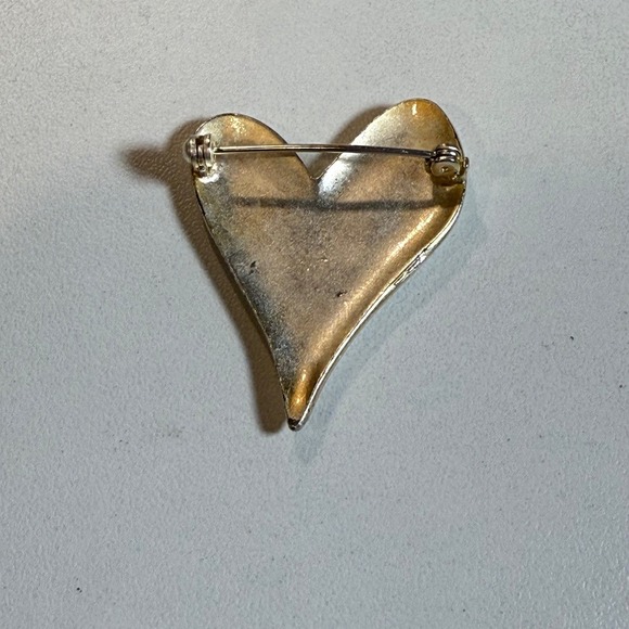 Heart Brooch Pin Silver Tone With Green Swirl Design For Women - Picture 2 of 3